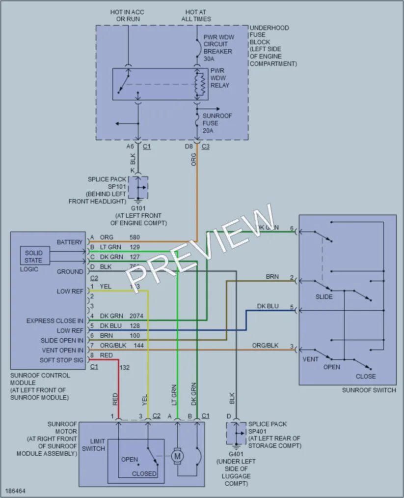 2004 Saturn VUE Power Top Sunroof wiring diagram preview