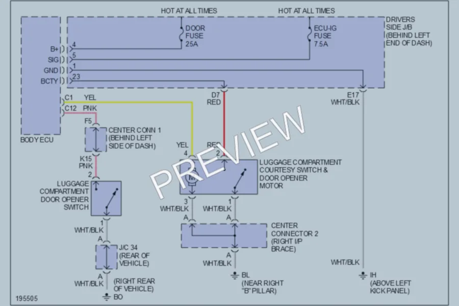 2004 Toyota Prius Trunk Tailgate Fuel Door wiring diagram preview