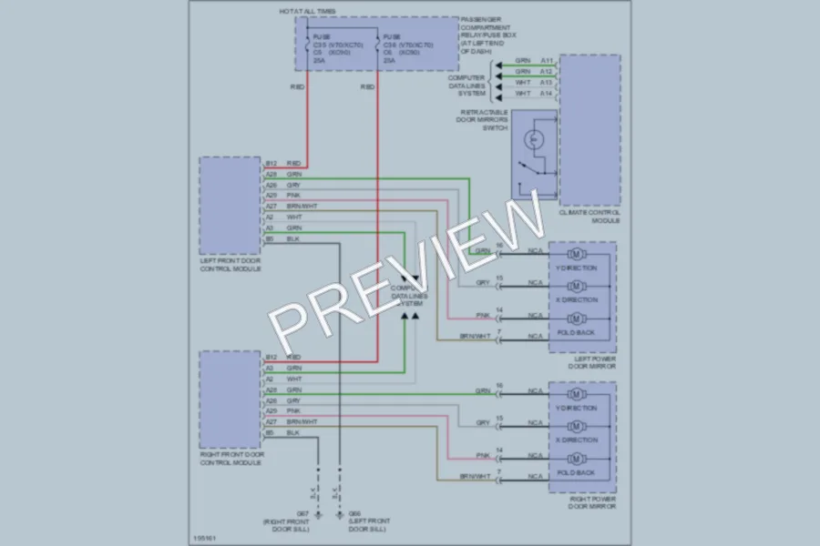 2004 Volvo XC70 Power Mirrors wiring diagram preview