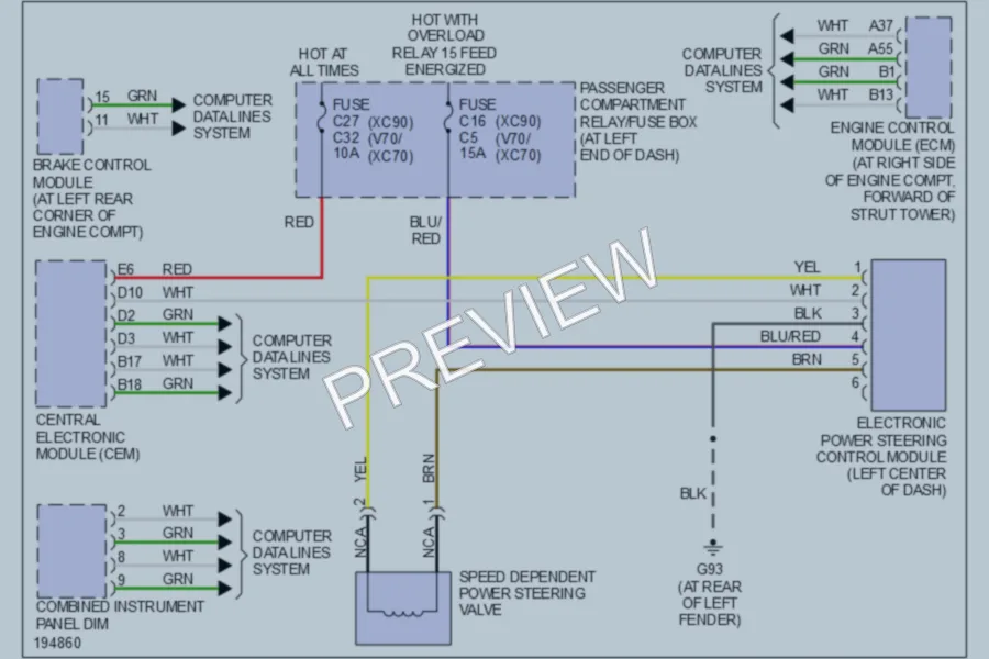 2004 Volvo XC90 Electronic Power Steering wiring diagram preview