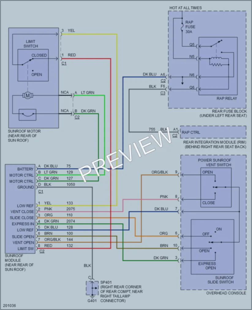 2005 Cadillac DeVille Power Top Sunroof wiring diagram preview