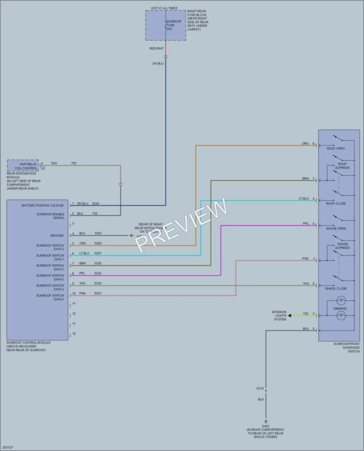 2005 Cadillac STS Power Top Sunroof wiring diagram preview