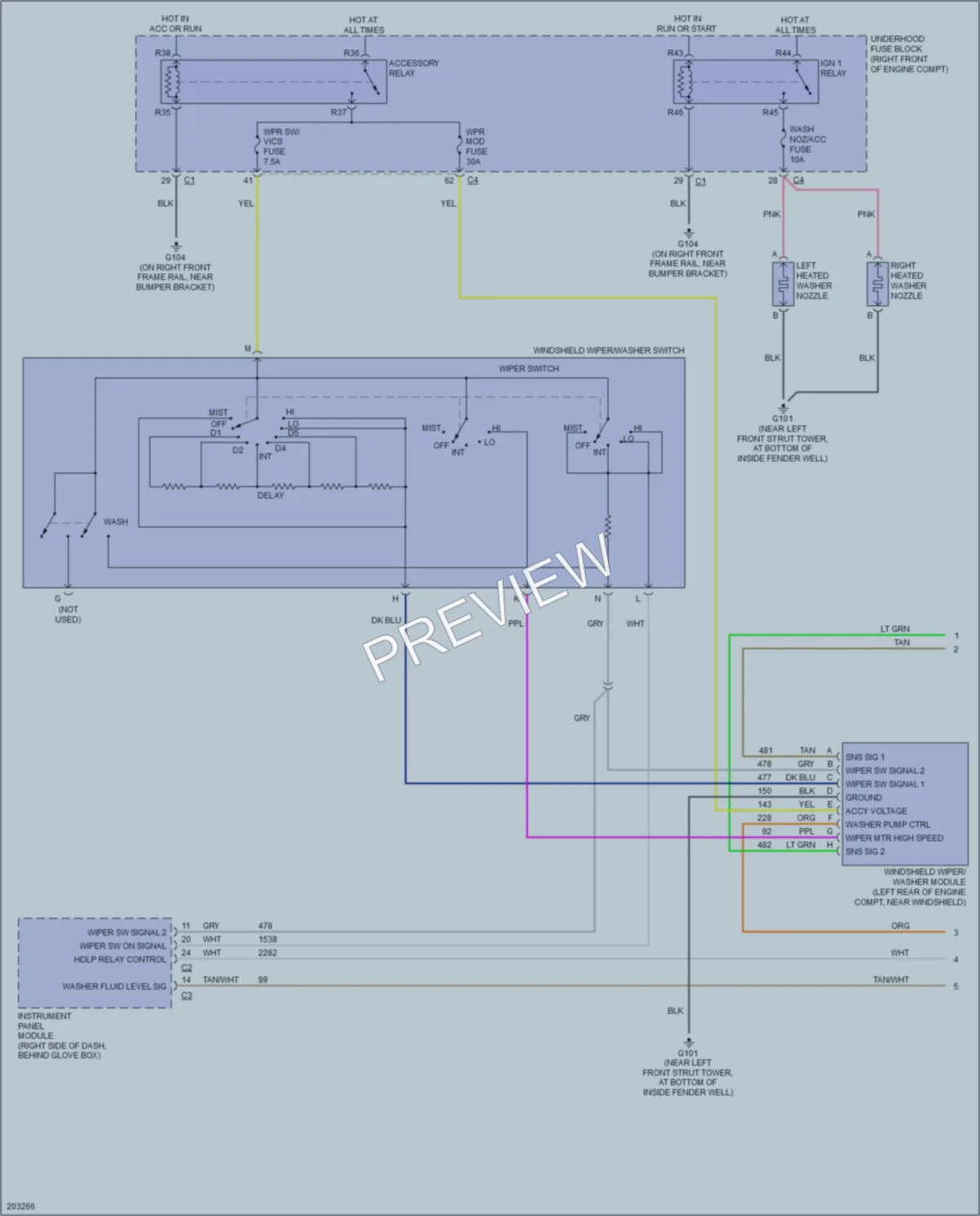 2005 Cadillac STS Wiper Washer wiring diagram preview