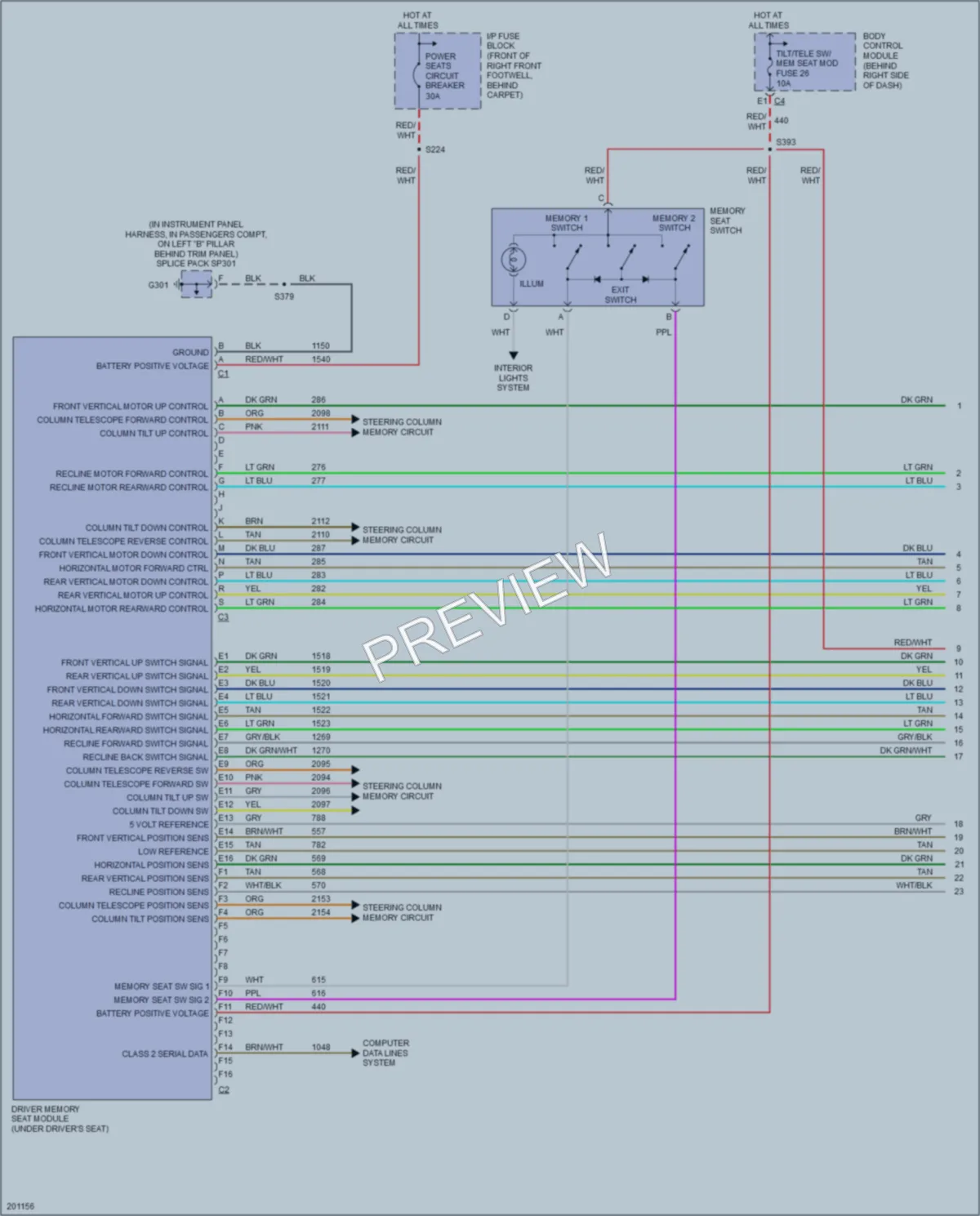 2005 Cadillac XLR Memory Systems wiring diagram preview