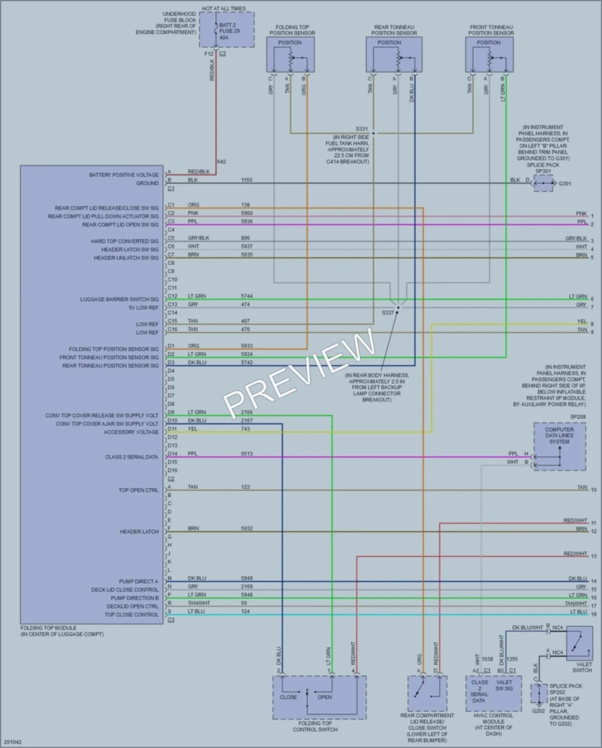 2005 Cadillac XLR Power Top Sunroof wiring diagram preview