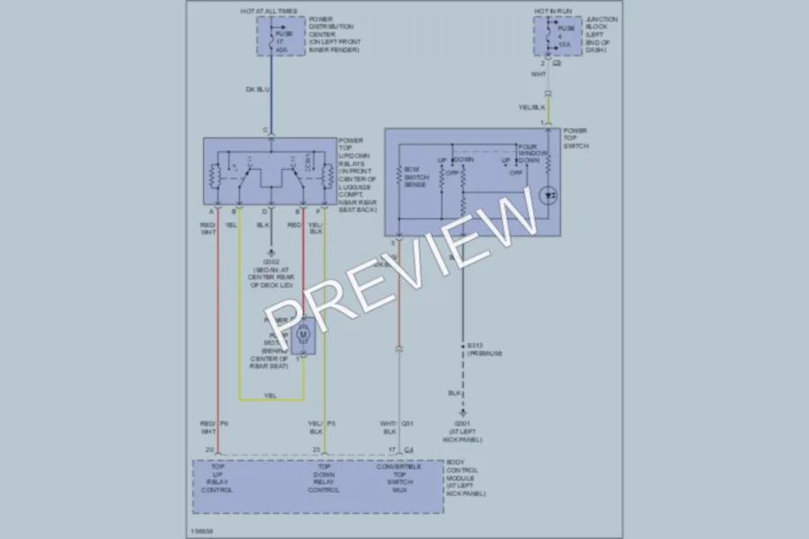 2005 Chrysler 2D Convertible Power Top Sunroof wiring diagram preview