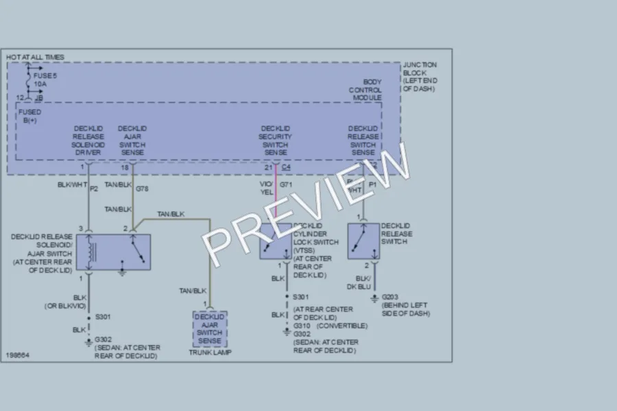 2005 Chrysler 2D Convertible Trunk Tailgate Fuel Door wiring diagram preview