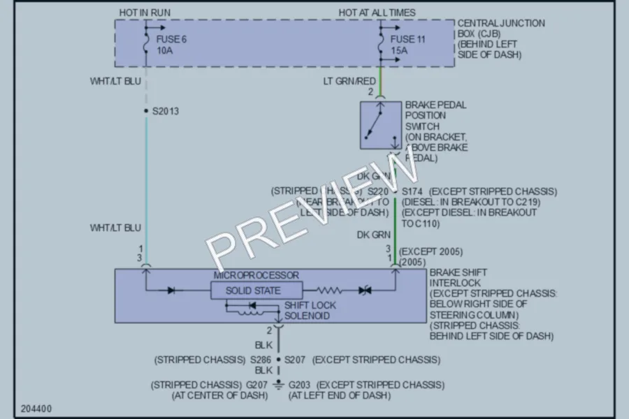 2005 Ford E150 Shift Interlock wiring diagram preview