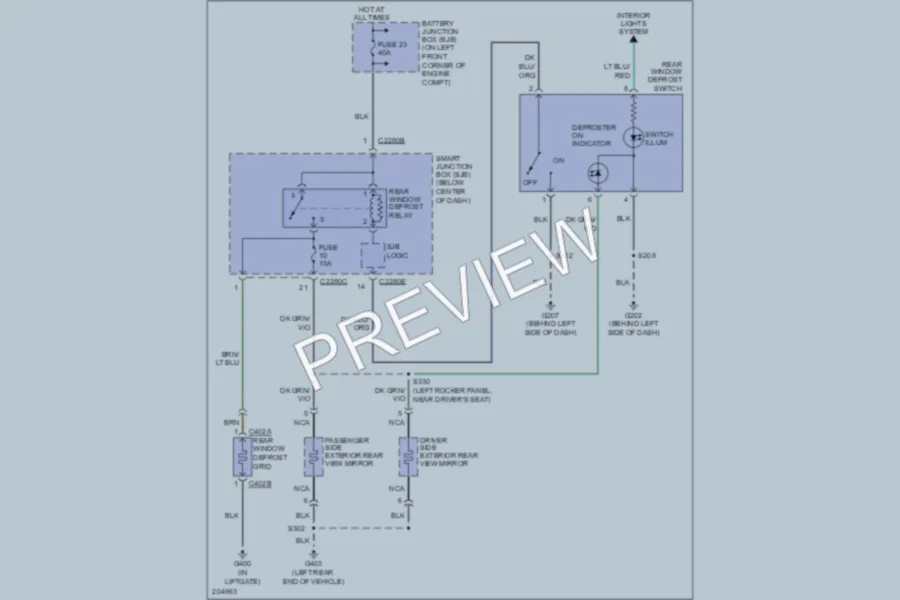 2005 Ford EscapeHybrid Defoggers wiring diagram preview