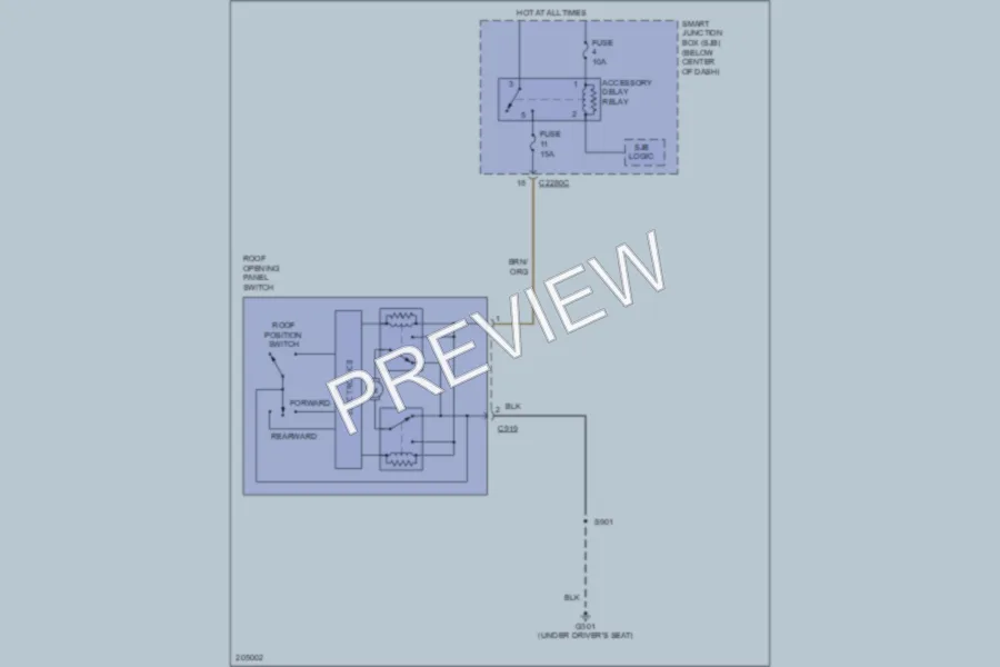 2005 Ford EscapeHybrid Power Top Sunroof wiring diagram preview
