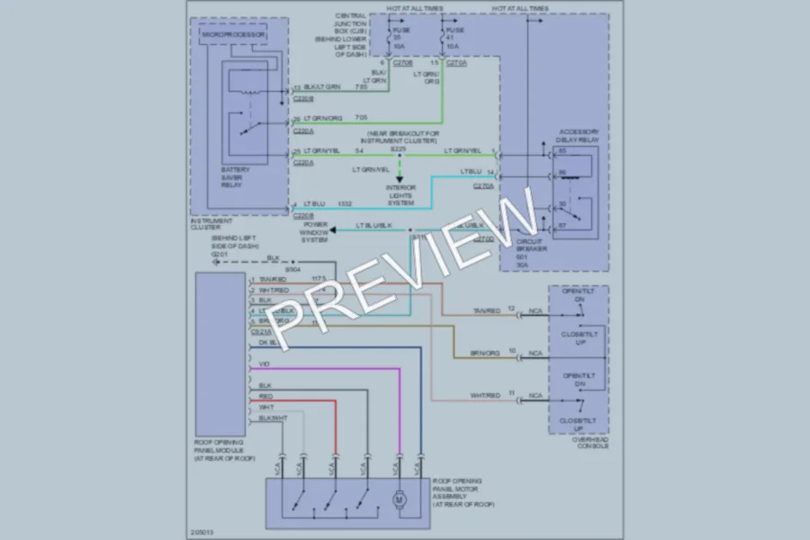2005 Ford F250 Super Duty Power Top Sunroof wiring diagram preview