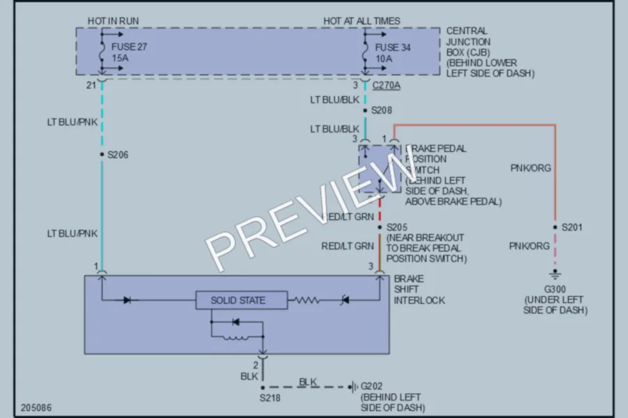 2005 Ford F550ChsCab Shift Interlock wiring diagram preview