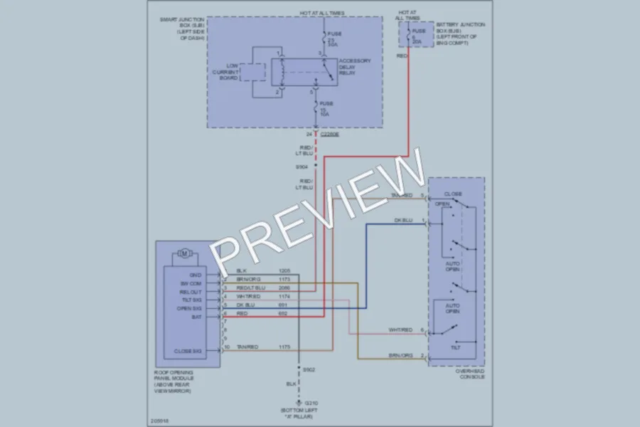 2005 Ford FiveHundred Power Top Sunroof wiring diagram preview