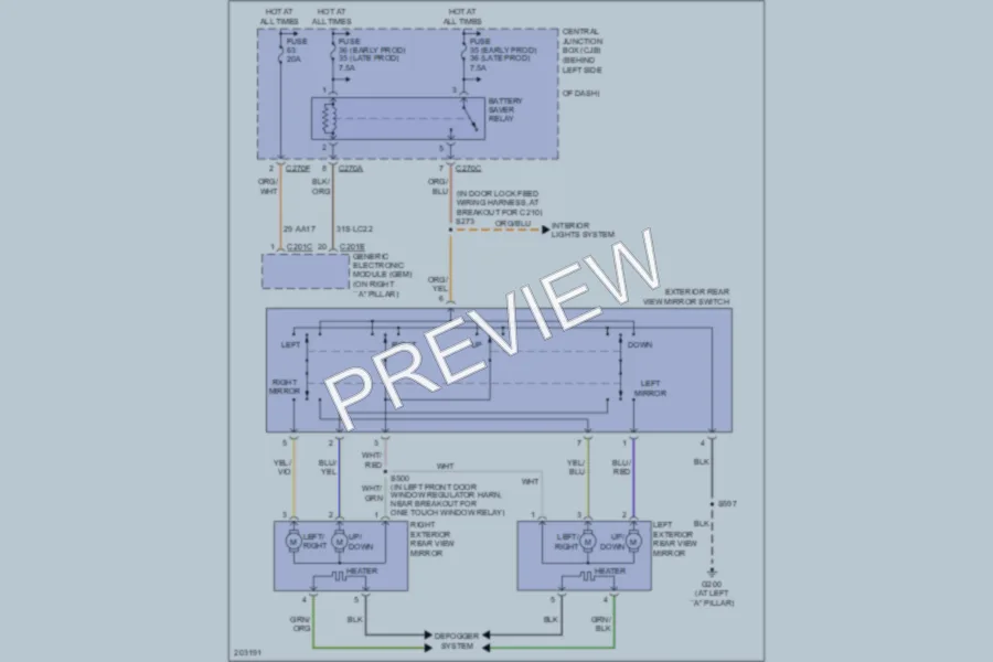 2005 Ford Focus Power Mirrors wiring diagram preview