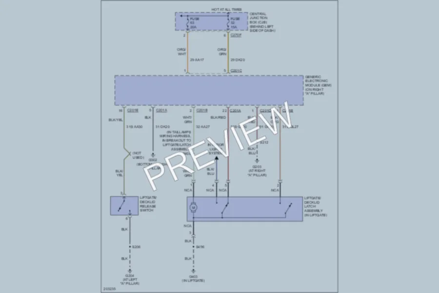 2005 Ford Focus Trunk Tailgate Fuel Door wiring diagram preview