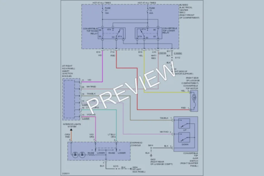 2005 Ford Mustang Power Top Sunroof wiring diagram preview