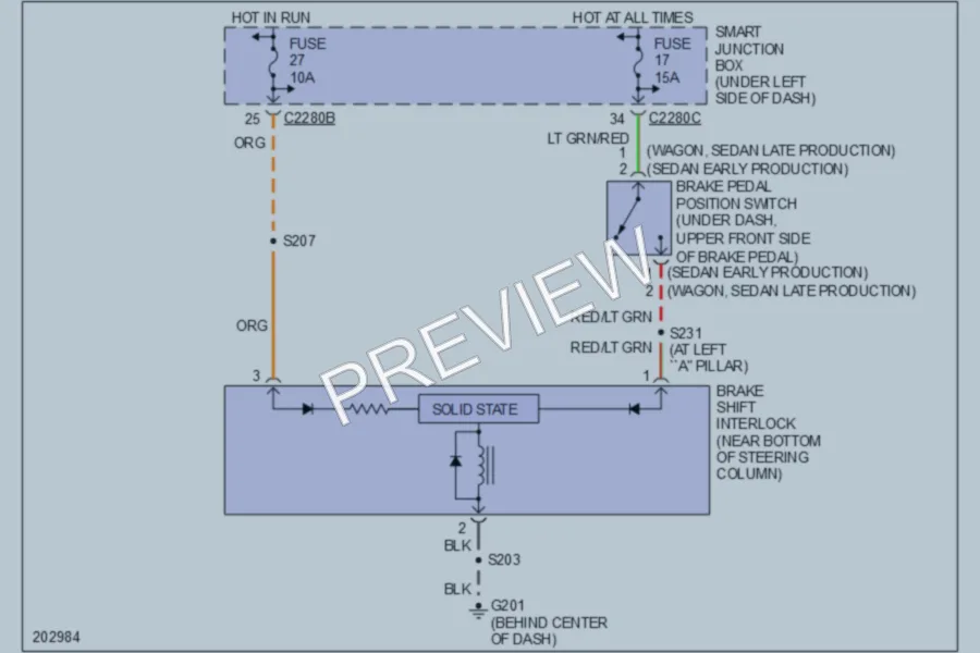 2005 Ford Taurus Shift Interlock wiring diagram preview
