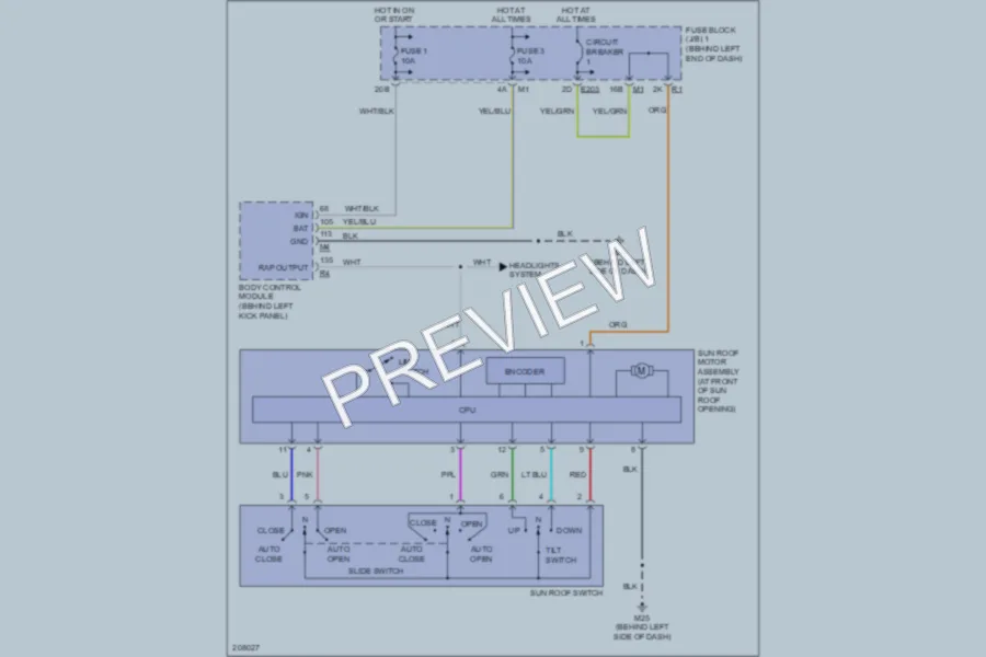 2005 Infiniti Q45 Power Top Sunroof wiring diagram preview