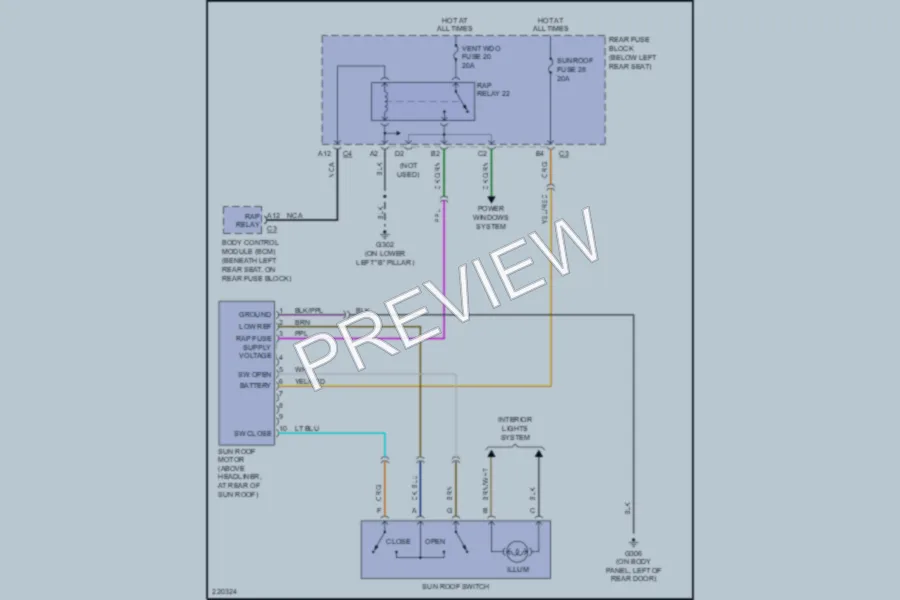 2005 Isuzu Ascender Power Top Sunroof wiring diagram preview