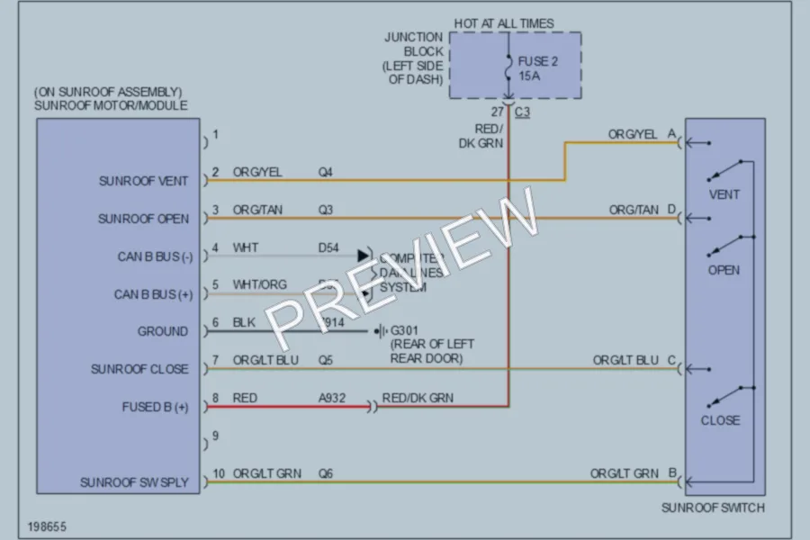 2005 Jeep GrandCherokee Power Top Sunroof wiring diagram preview