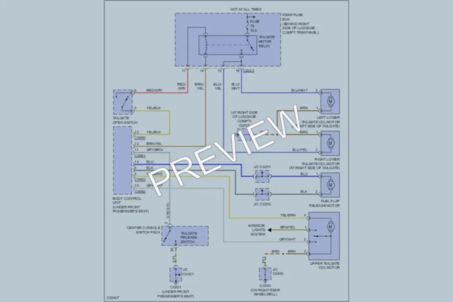 2005 LandRover RangeRover Trunk Tailgate Fuel Door wiring diagram preview