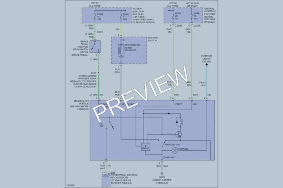 2005 Lincoln Aviator Shift Interlock wiring diagram preview