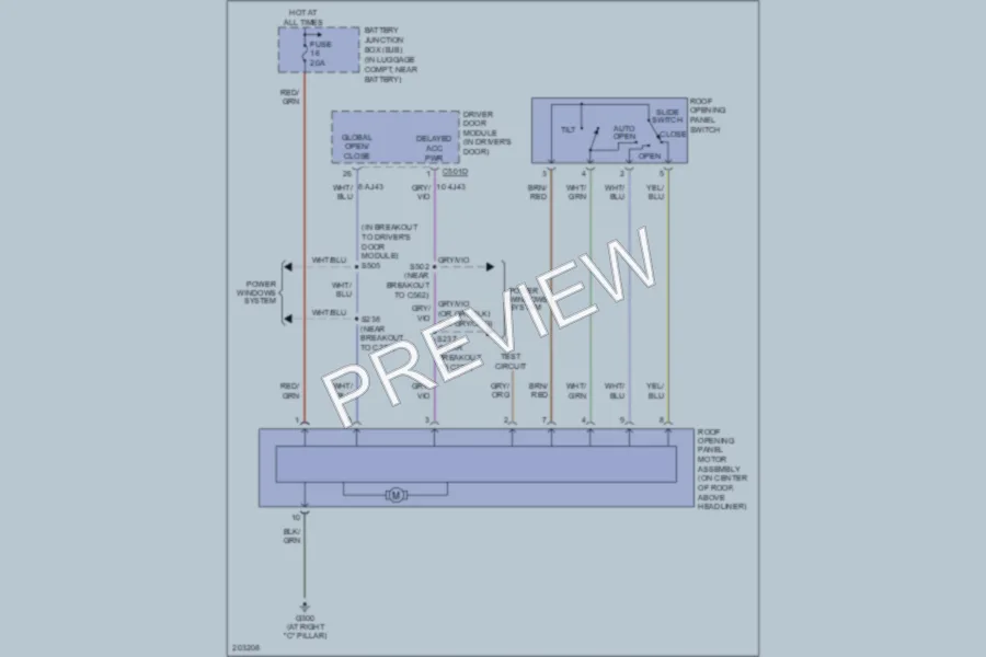 2005 Lincoln LS Power Top Sunroof wiring diagram preview