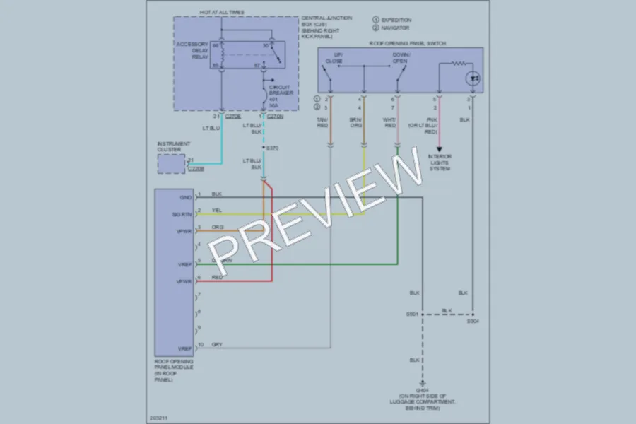 2005 Lincoln Navigator Power Top Sunroof wiring diagram preview