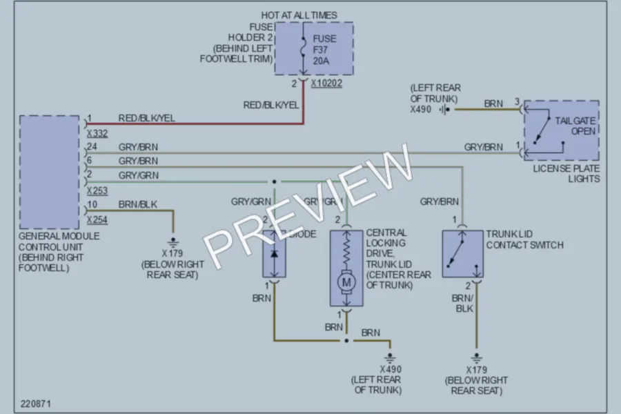 2005 MINI Cooper Trunk Tailgate Fuel Door wiring diagram preview
