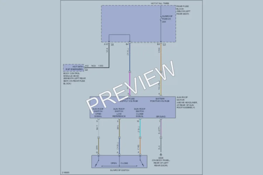 2005 Saab 97X Power Top Sunroof wiring diagram preview