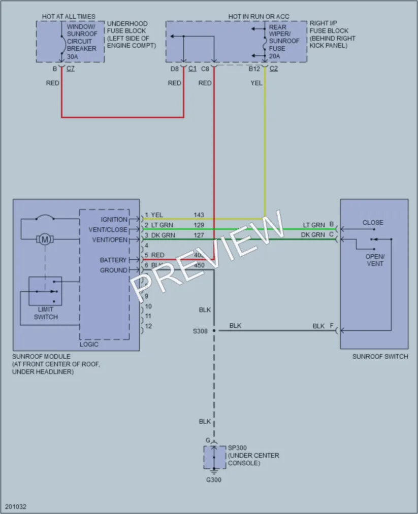 2005 Saturn L300 Power Top Sunroof wiring diagram preview