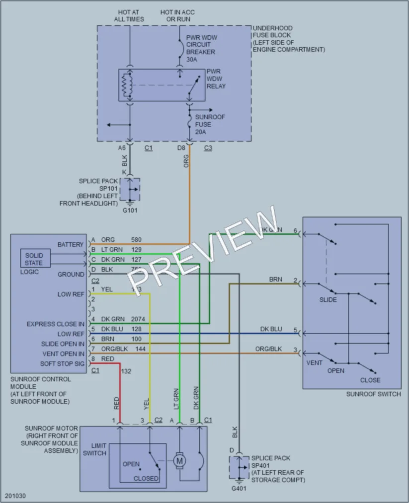 2005 Saturn VUE Power Top Sunroof wiring diagram preview