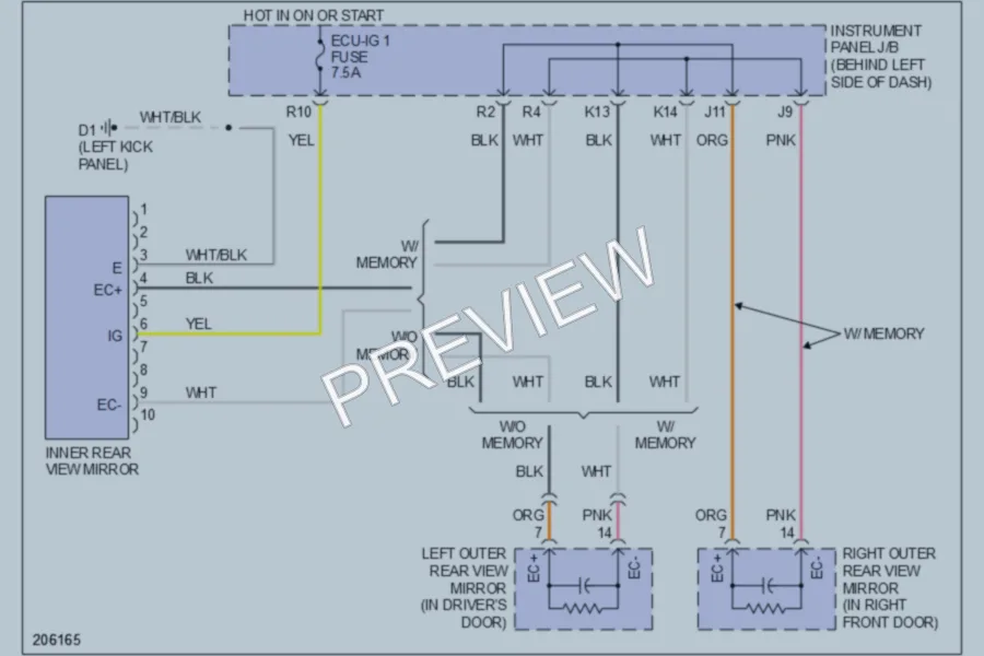 2005 Toyota Avalon Power Mirrors wiring diagram preview