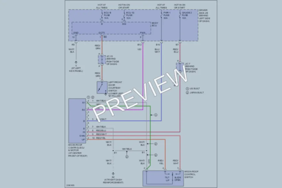 2005 Toyota Camry Power Top Sunroof wiring diagram preview