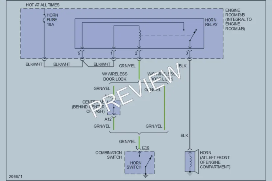 2005 Toyota Corolla Horn wiring diagram preview