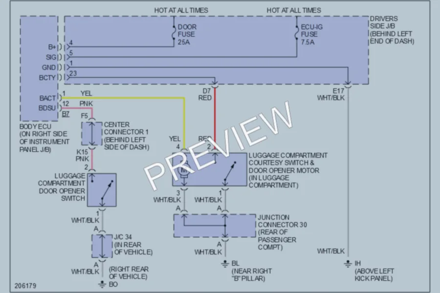 2005 Toyota Prius Trunk Tailgate Fuel Door wiring diagram preview