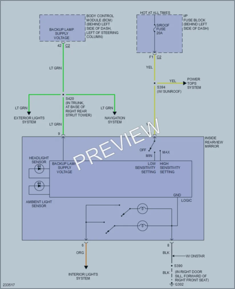 2006 Buick LaCrosse Power Mirrors wiring diagram preview