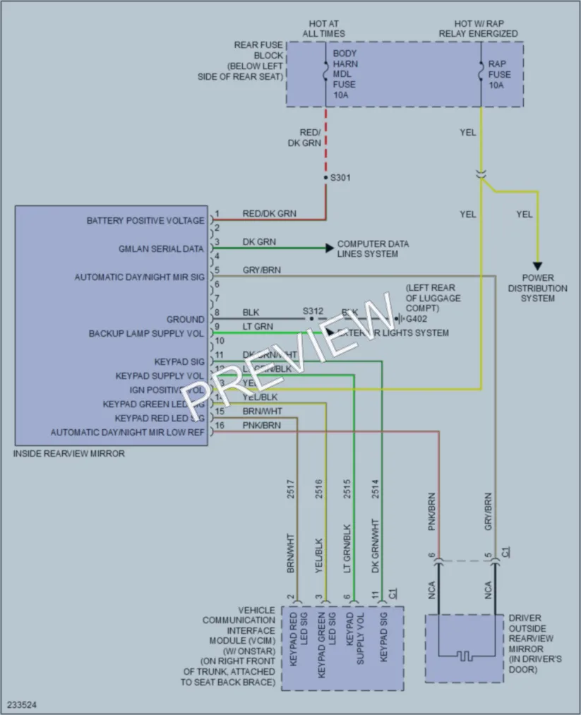 2006 Buick Lucerne Power Mirrors wiring diagram preview