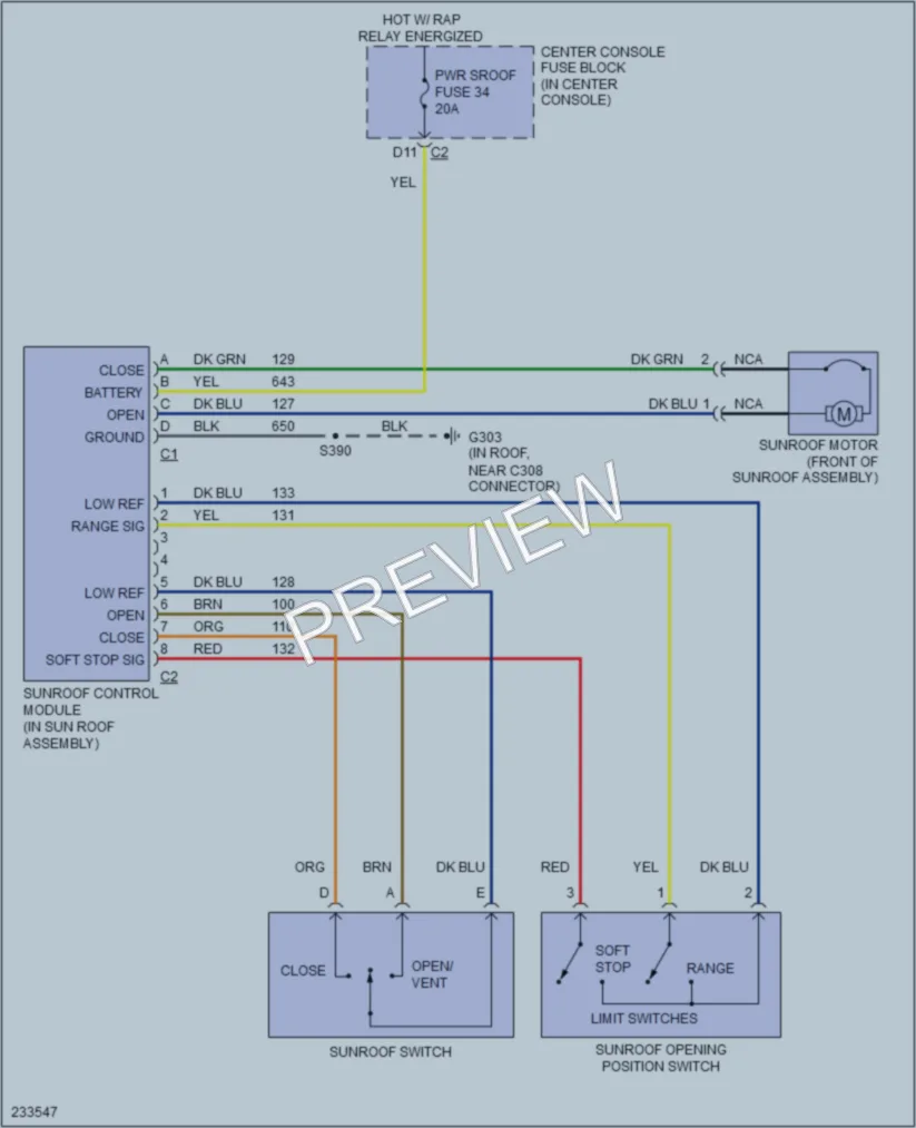 2006 Buick Rendezvous Power Top Sunroof wiring diagram preview