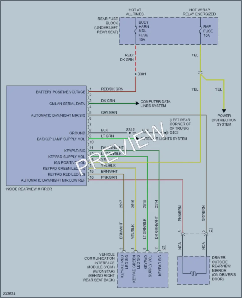 2006 Cadillac DTS Power Mirrors wiring diagram preview
