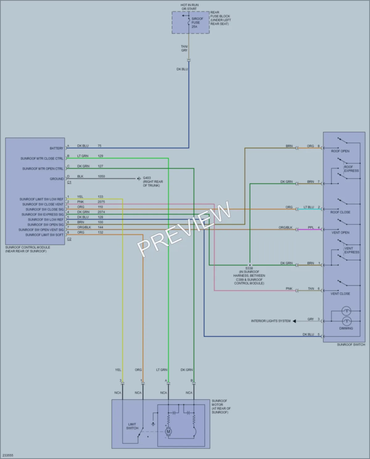 2006 Cadillac DTS Power Top Sunroof wiring diagram preview