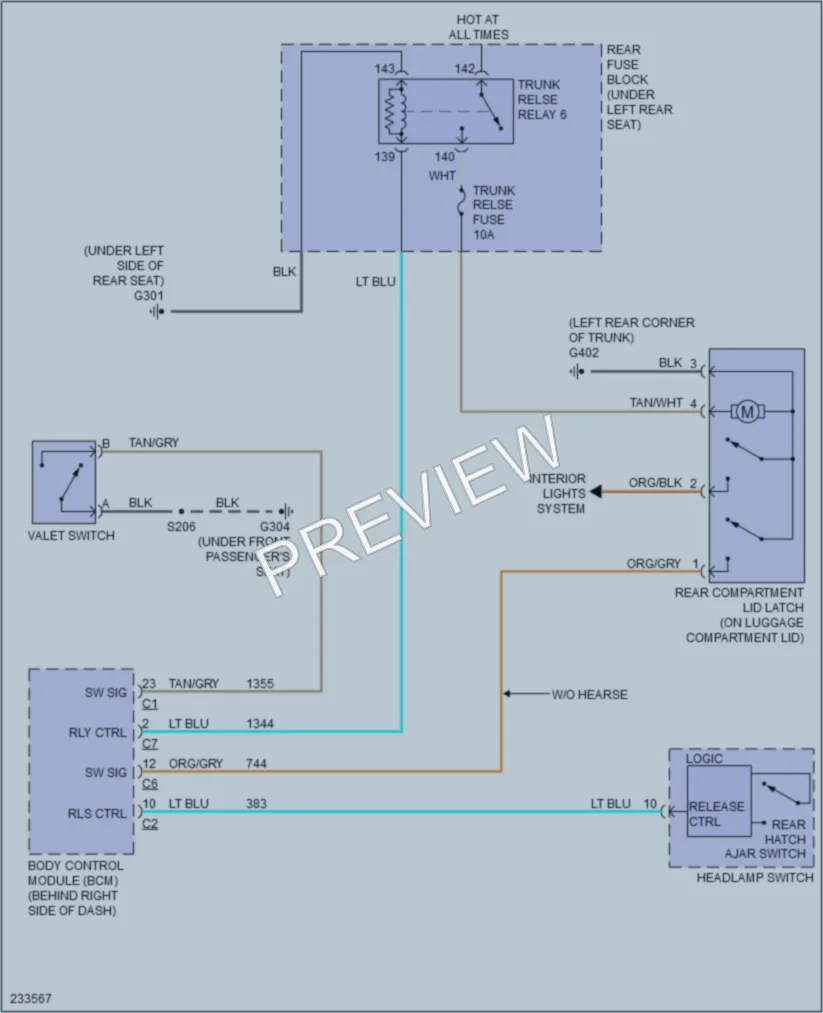 2006 Cadillac DTS Trunk Tailgate Fuel Door wiring diagram preview