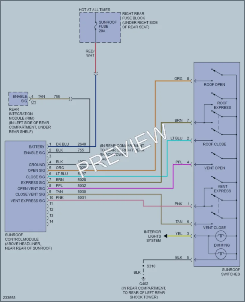 2006 Cadillac STS Power Top Sunroof wiring diagram preview