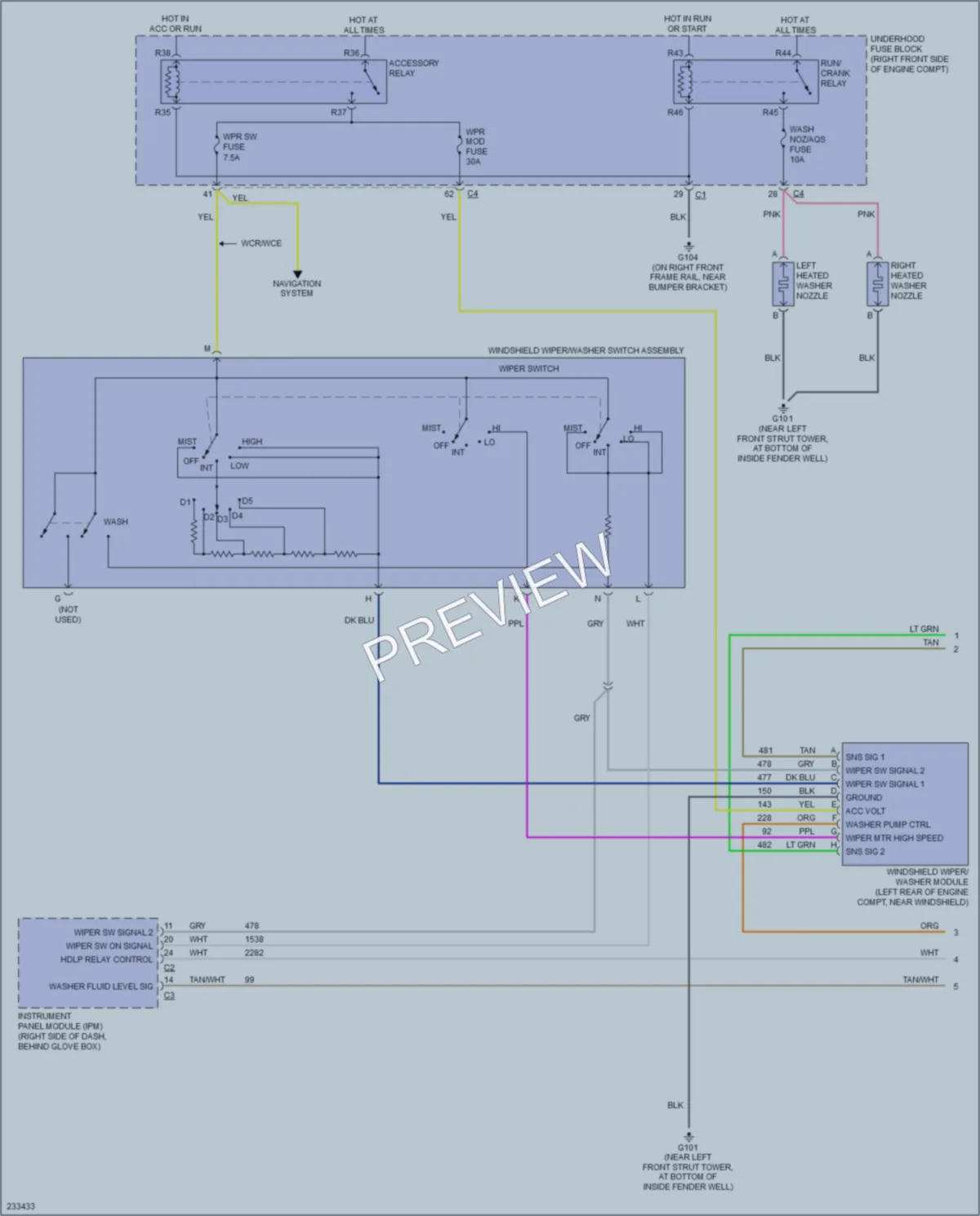 2006 Cadillac STS Wiper Washer wiring diagram preview
