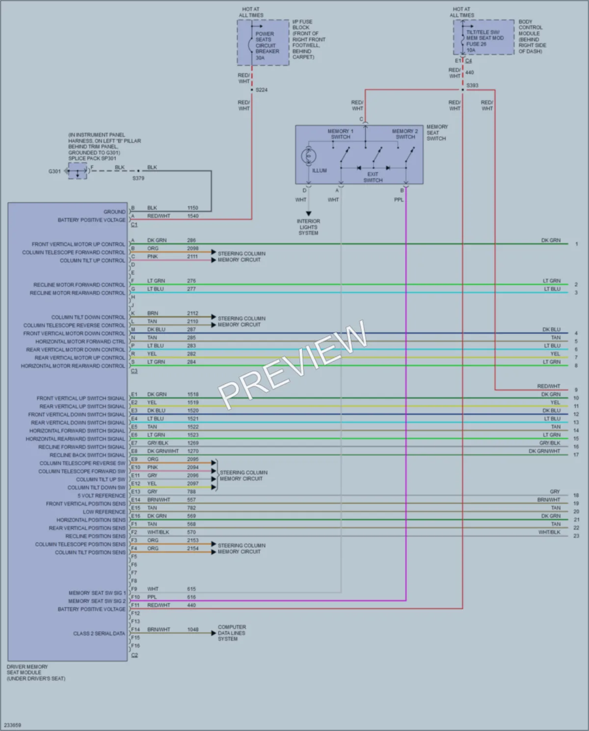 2006 Cadillac XLR Memory Systems wiring diagram preview