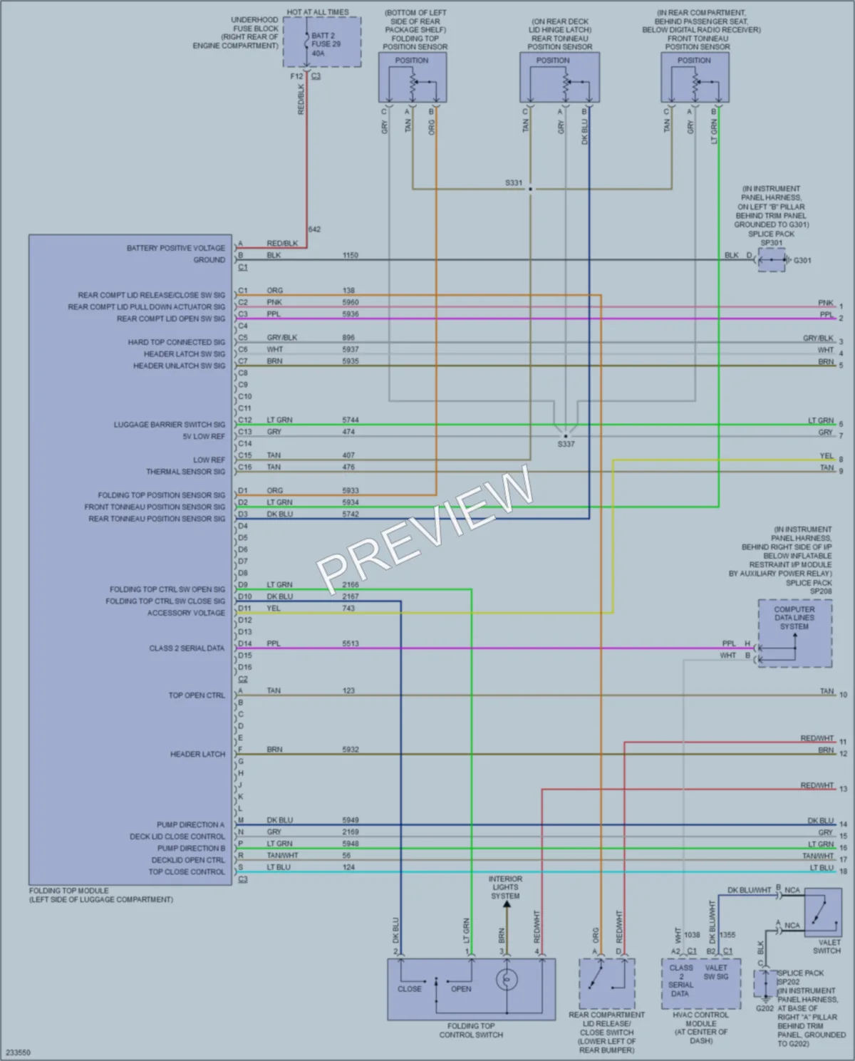 2006 Cadillac XLRV Power Top Sunroof wiring diagram preview