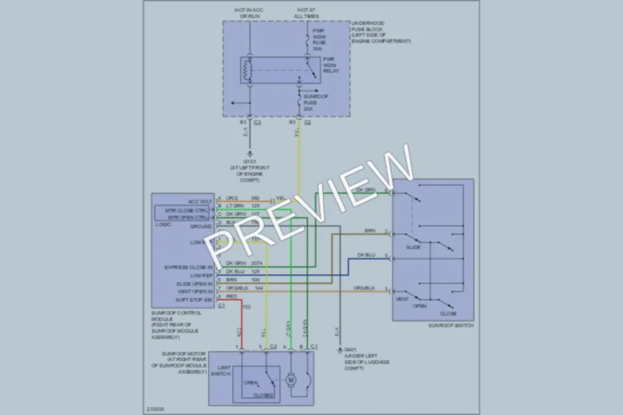 2006 Chevrolet Equinox Power Top Sunroof wiring diagram preview