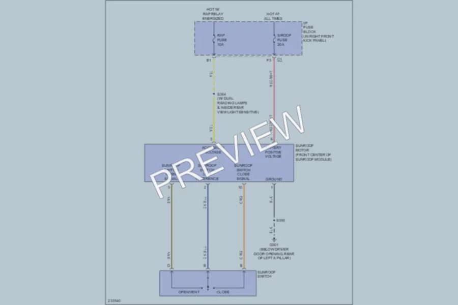 2006 Chevrolet Impala Power Top Sunroof wiring diagram preview