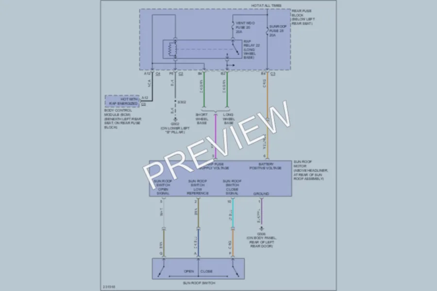 2006 Chevrolet TrailBlazerEXT Power Top Sunroof wiring diagram preview