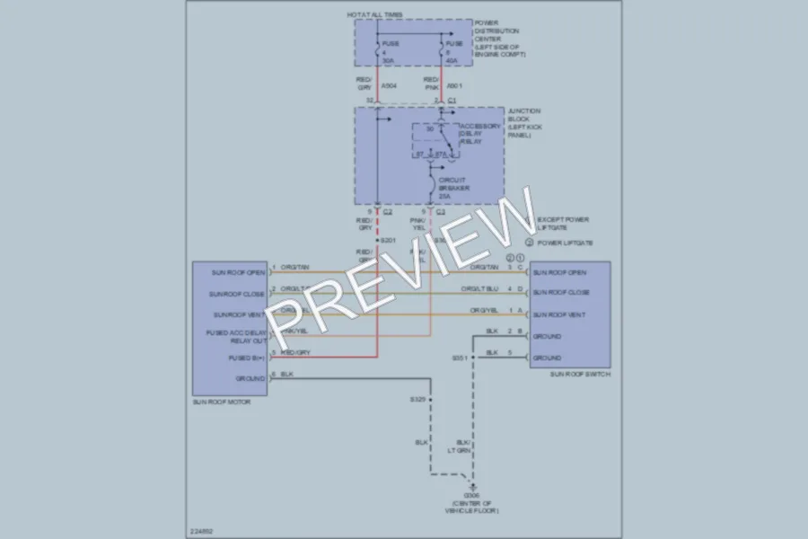2006 Dodge Durango Power Top Sunroof wiring diagram preview